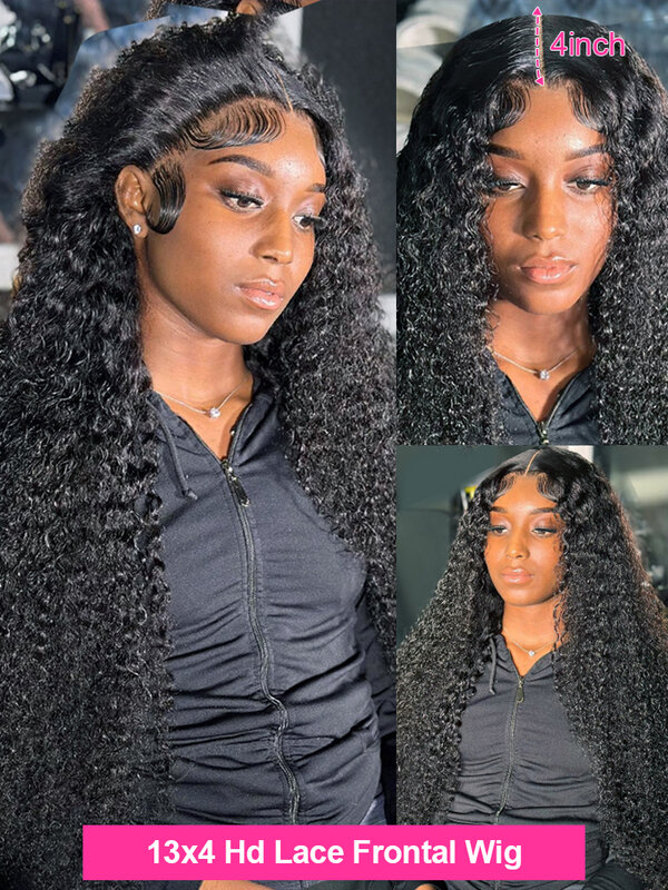Perucas de cabelo humano encaracolado sem cola para mulheres, peruca frontal de onda profunda, peruca de renda 360, pré arrancada, HD Lace, Wear and Go, 13x6