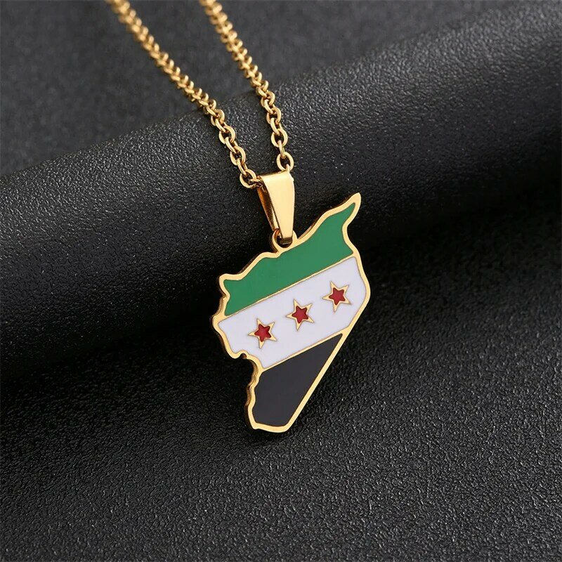 Stainless Steel Syria Map Flag Pendant Necklaces for Women Men Gold Color/Silver Color Charm Fashion Syrians Map Chain Jewelry