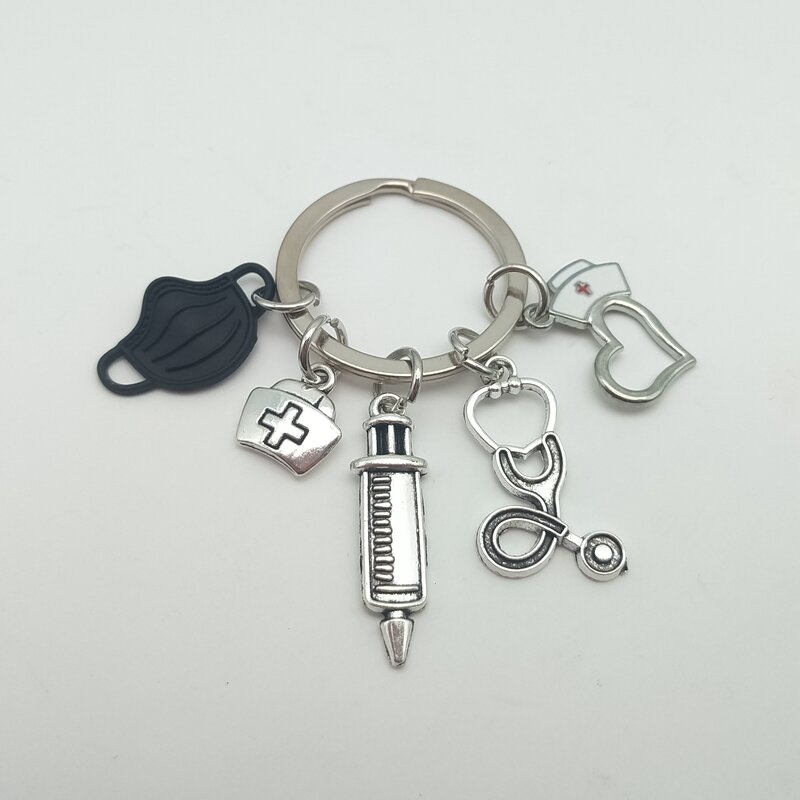New doctor keychain medical tool keychain syringe stethoscope nurse hat keychain Medico gift DIY jewelry handmade