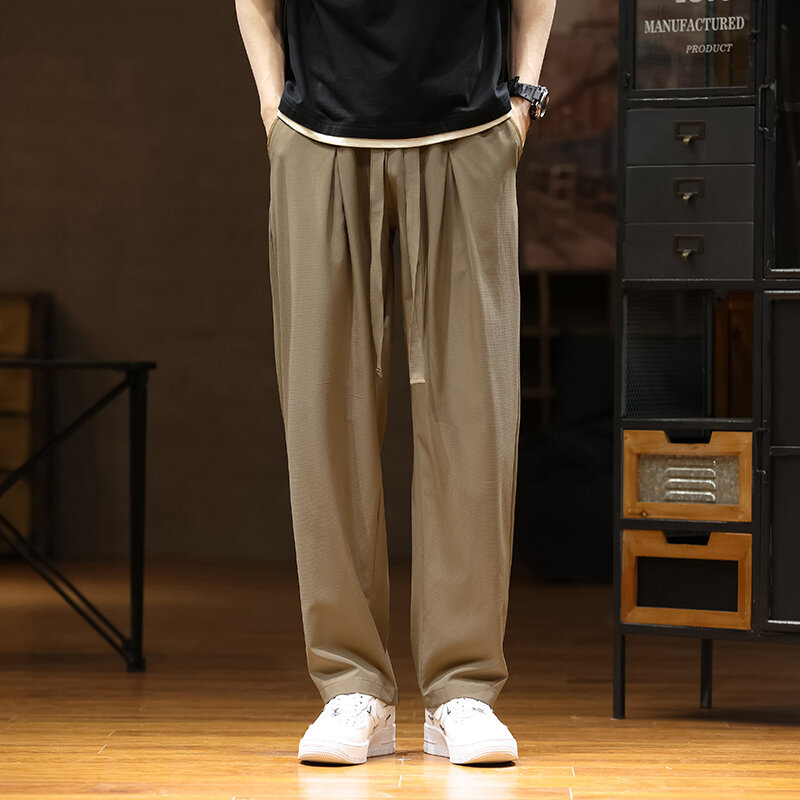 Новинка 2024, повседневные мужские прямые брюки в Корейском стиле, свободные спортивные брюки с широкими штанинами, модная уличная мужская одежда
