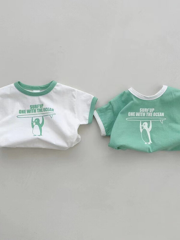 Conjunto de t-shirt e shorts com letras estampadas do bebê, roupas infantis de menino e menina de manga curta, novo verão, terno 2 peças, 2024