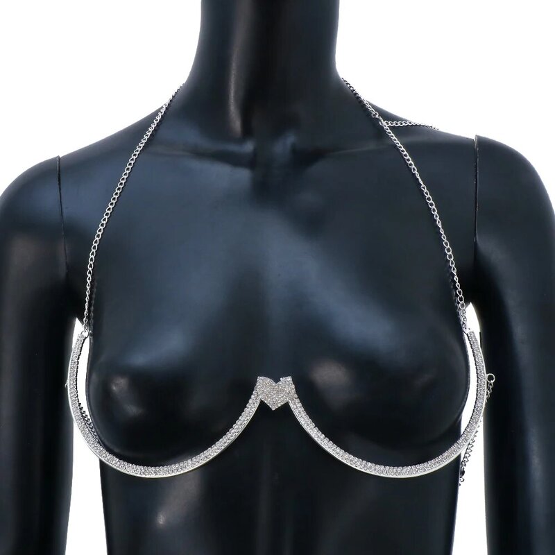 Heart Chest Bracket Jewellery Bra Chain for Women Body Crystal Bikini Summer Top Elegant 2022 Clothes Necklace Accessories Beach