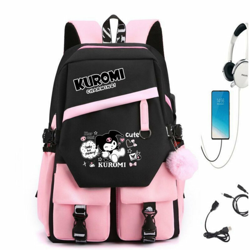 女の子のための本革のバックパック,学校のブックバッグ,女の子のためのティーントラベルバッグ,ラップトップヘッドフォン,kromiギフト,女性,MINISO-USB