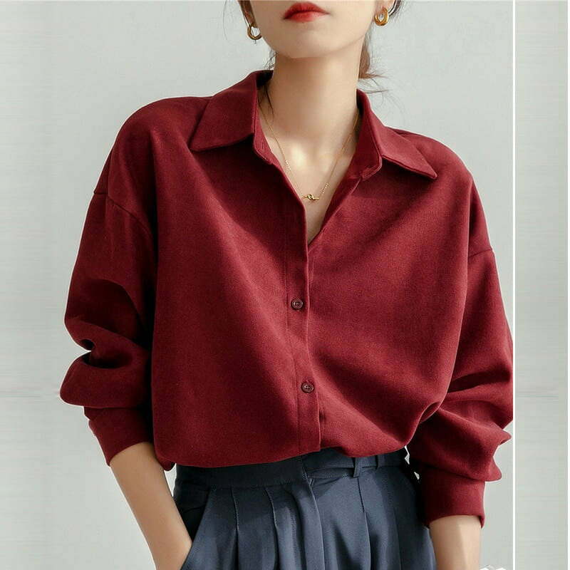 Dames Blouses Office Lady Katoenen Tops Lange Mouw Dikke Herfst Winter Koreaanse Mode Shirts