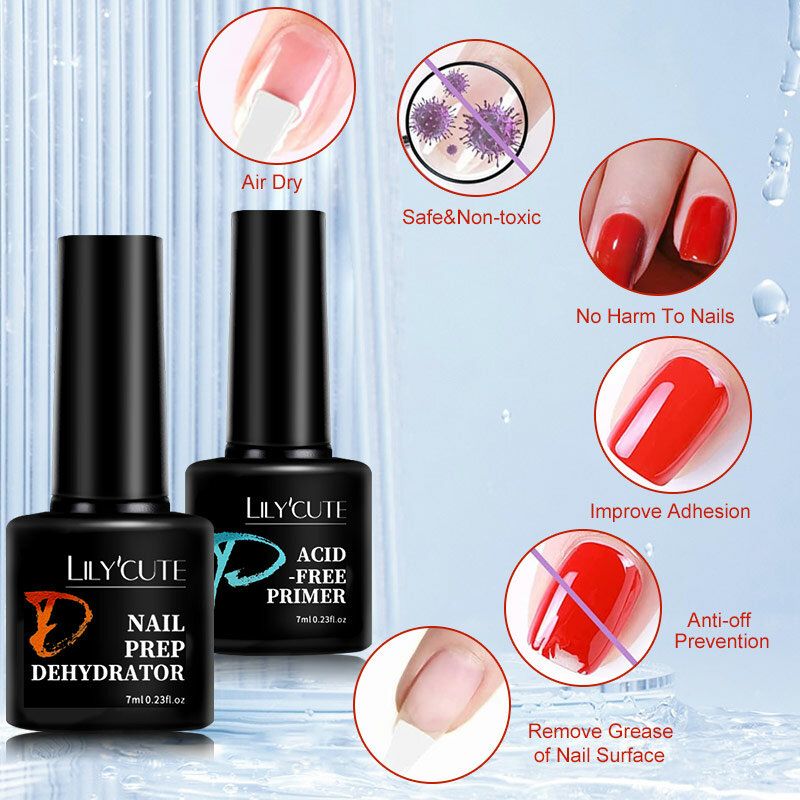 Lilycute 7Ml Nail Prep Dehydrator Natuurlijke Nail-Primers Gel Nagellak Lucht Droog Losweken Base Top Coat nail Art Vernis Manicure