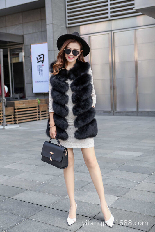 New Fox Fur Imitation Fur Vest Women's Mid-length Coat Slim Slim Vest Vest