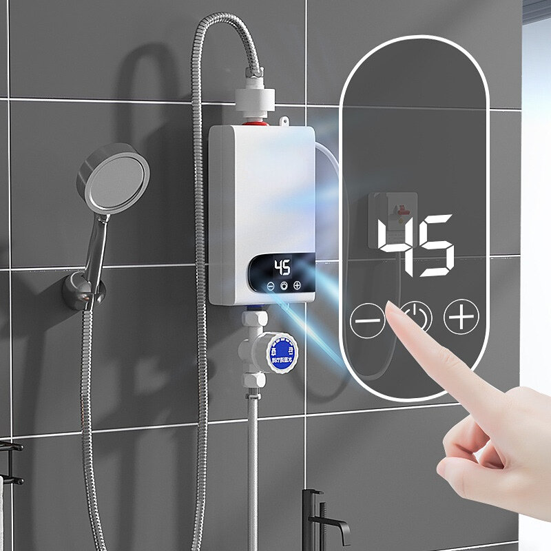 Mini szybki podgrzewacz wody kuchnia łazienka 220V 110V montowana na ścianie termometr z wyświetlaczem LCD elektryczna grzałka do wody z zestawem prysznicowym