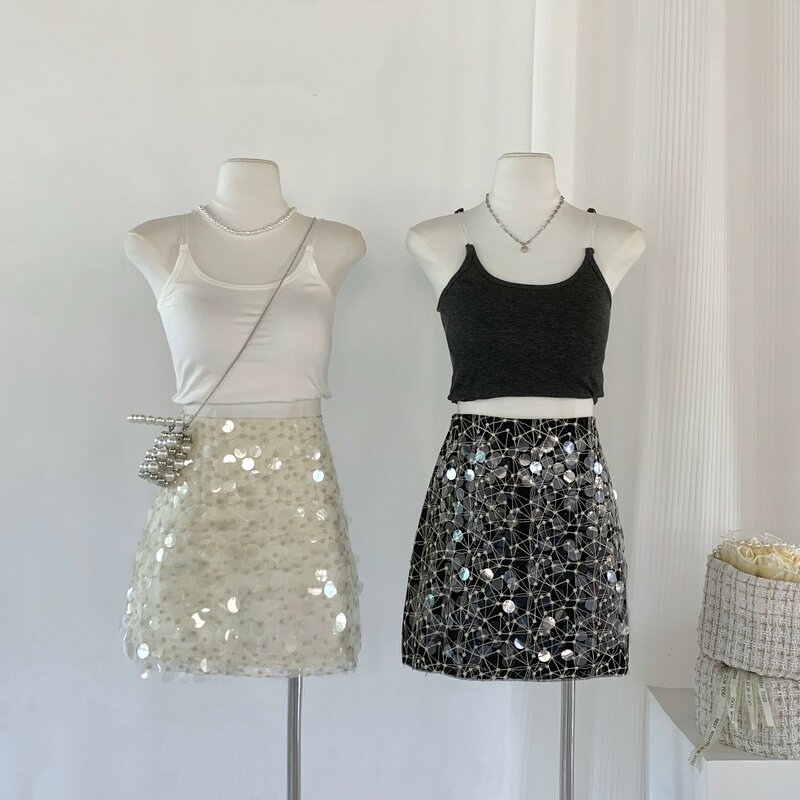 Женская Блестящая мини-юбка с блестками, летняя уличная одежда, облегающая короткая юбка с блестками, женская элегантная юбка с высокой талией