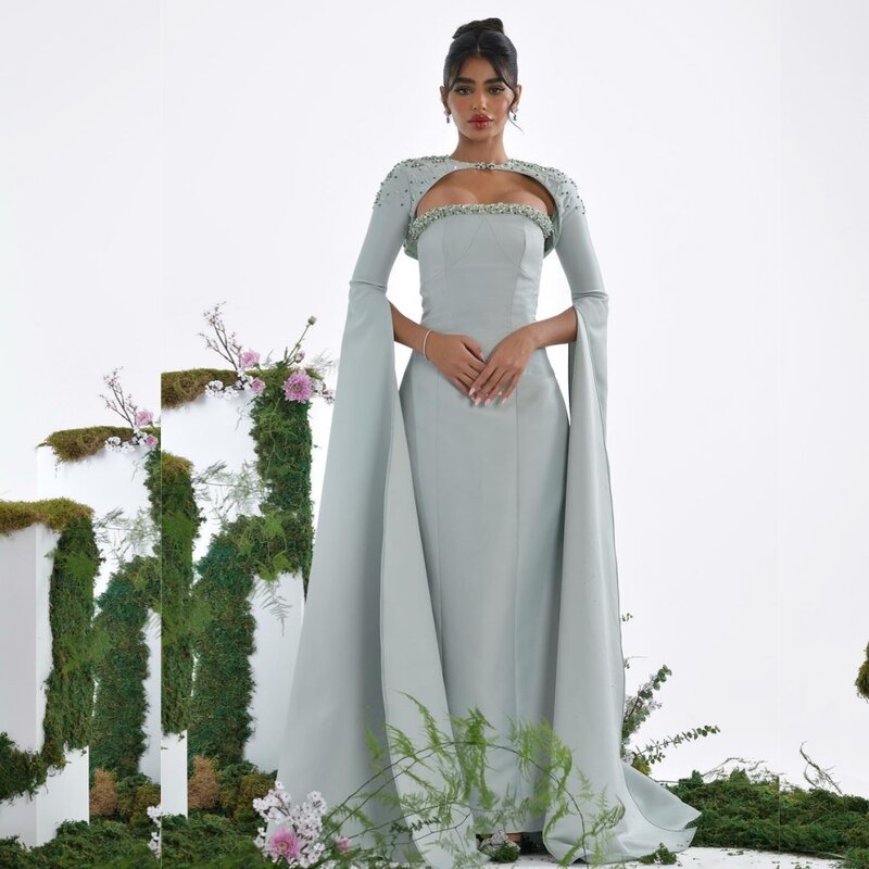 Sukienka na studniówkę wieczorowa satynowa frezowanie świąteczna linia A O-Neck suknia na specjalne okazje długa es Arabia Saudyjska