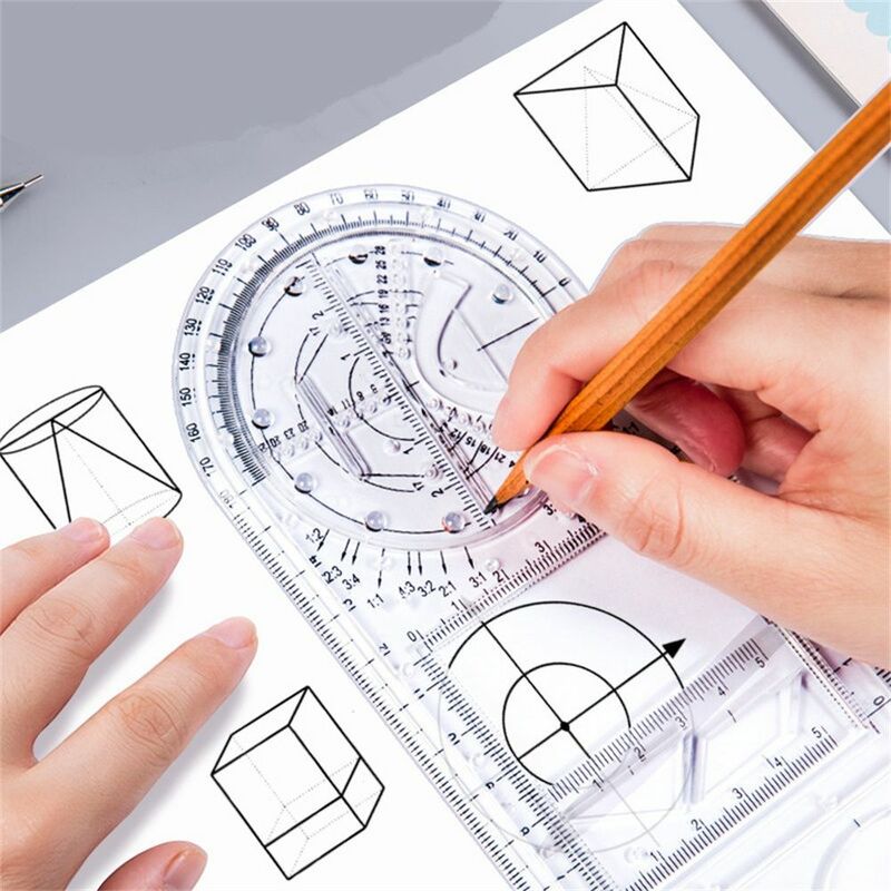 Alat ukur arsitektur siswa, templat menggambar kegiatan sekolah multifungsi untuk penggaris busur derajat geometris