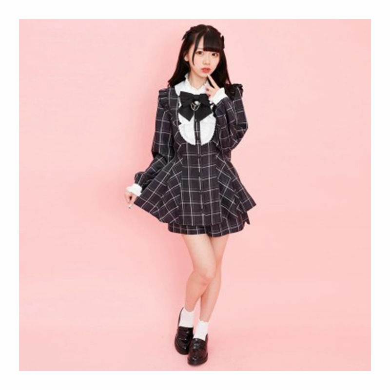 Niggeey Lolita Japans Geruit Hart Strik Ketting Rok Vrouwen Lange Mouw Afslankende Y 2K Esthetische Zoete A-Lijn Mini Rok Set