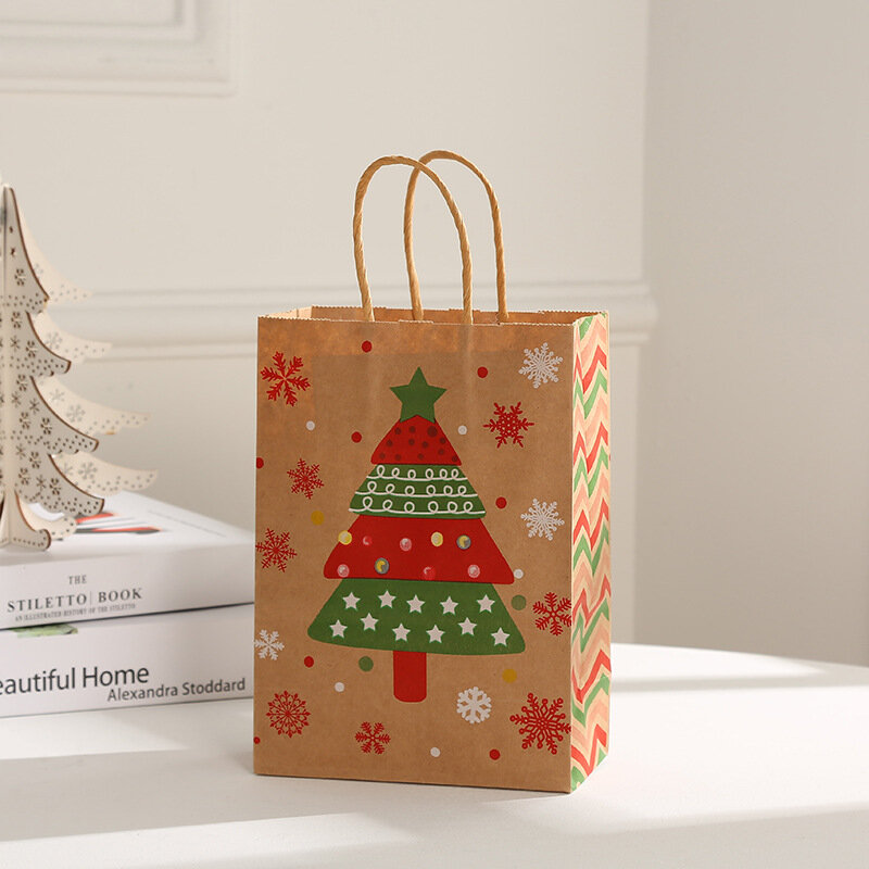 Sacs cadeaux de noël, sac en papier Kraft, sac d'emballage cadeau de fête du nouvel an, sac à main à motif d'élan des neiges, sacs de Shopping, pochette cadeau
