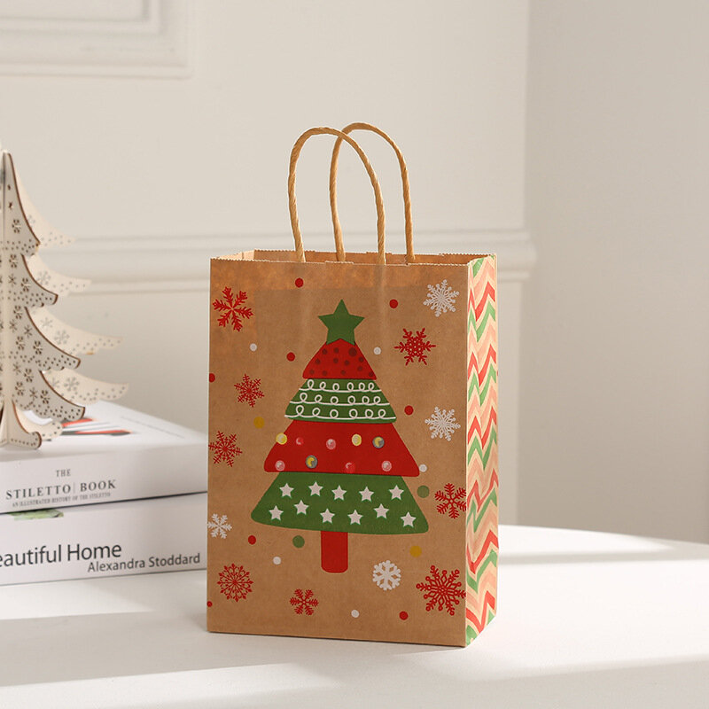 Weihnachten Geschenk Taschen Kraft Papier Tasche Neue Jahr Party Geschenk Verpackung Tasche Schnee Elk Muster Geschenk Handtasche Einkaufstaschen Präsentieren beutel