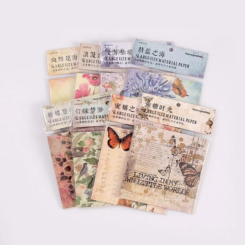 30 fogli Base Bouquet di carta girasole fiori letterari materiale conto a mano scrapbook decorativo farfalla cancelleria fai da te