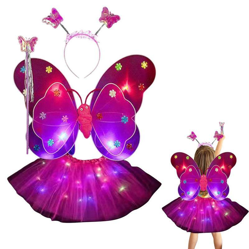 Robe de princesse féerique pour enfants, ensemble de déguisement avec ailes, jeu de rôle, lumière LED