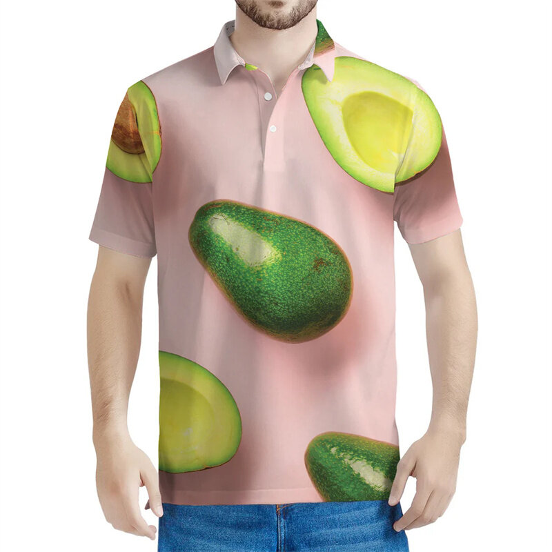 Fashion Avocado Graphic Polo Shirt For Men 3D Printed Fruits Short Sleeve Summer Street T-shirt Loose Lapel Button Tee Shirts