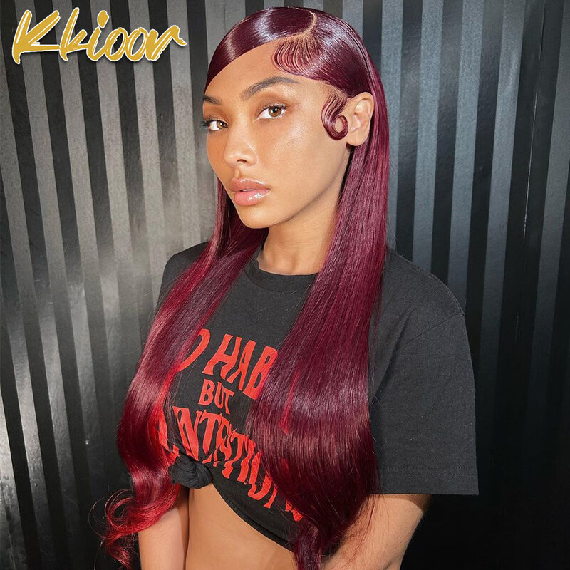 99j Burgundy Staright Colored Long Wigs 13x4 13x6 HD Lace Frontal Wig Human Hair Wigs For Women Pre Plucked 180%Density Lace Wig