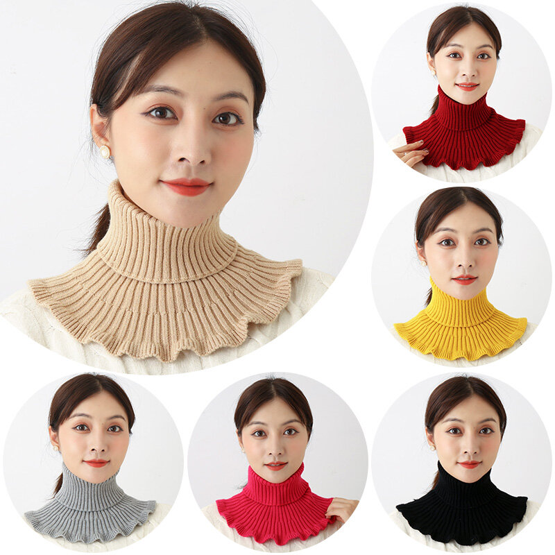 Detachable Neck Scarf Winter Knitted Fake Collar Scarf for Women Turtleneck False Fake Collars Warm Windproof Ruffles Wrap Scarf