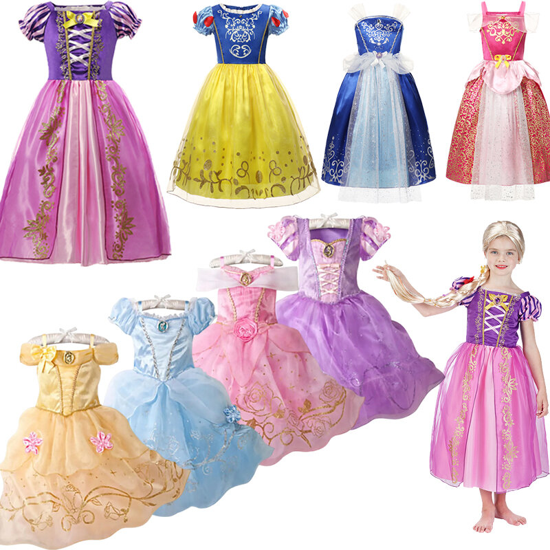 Disney-Rapunzel Princesa Vestido, Cinderela, Branca de Neve, Aurora, Sofia, Cosplay, Roupa de Festa de Aniversário Infantil, 2021