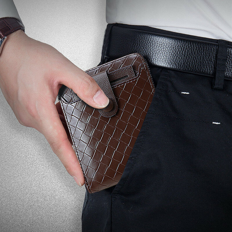 جديد الرجال محفظة صغيرة سستة محفظة الموضة الرجعية المنسوجة نمط عادية محفظة بطاقة سعة كبيرة
