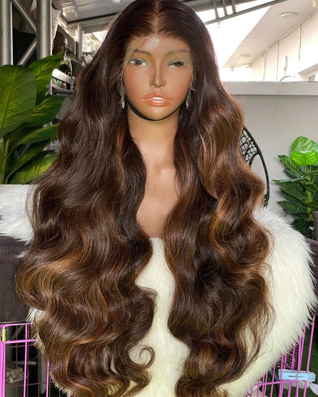 Wig rambut manusia ketebalan tinggi 500% Wig Frontal renda highlight pirang coklat coklat coklat Wig tanpa lem 400% dijual 13x4 Qearl