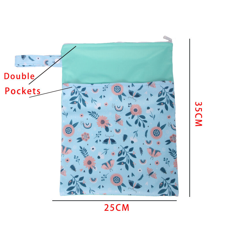 Bolsa impermeable para pañales de bebé, Bolsa multiusos reutilizable de 25x35CM con doble bolsillo y Asa de tela, venta al por mayor, envío directo