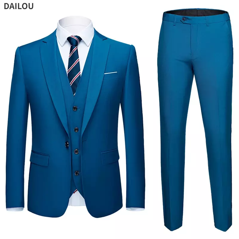 Men Blazers Suit Wedding 3 Pieces Business 2 Set Elegant Luxury Full Coat Pants Design Latest Vest 2023 Slim Fit Jacket Trousers