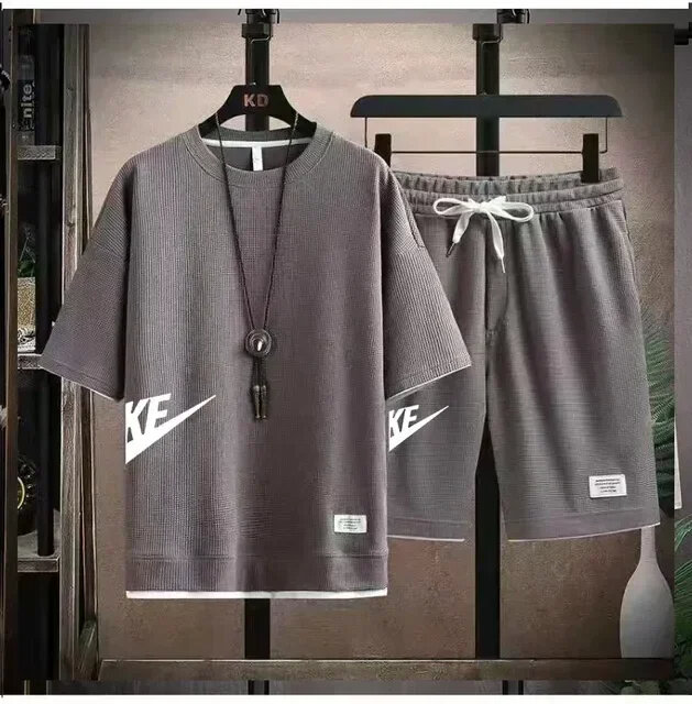 2024 Summer New Men's Set Fashion Korean Edition Sportswear Men's Short sleeved T-shirt+Sports Shorts Set Men's Casual Wear Slow