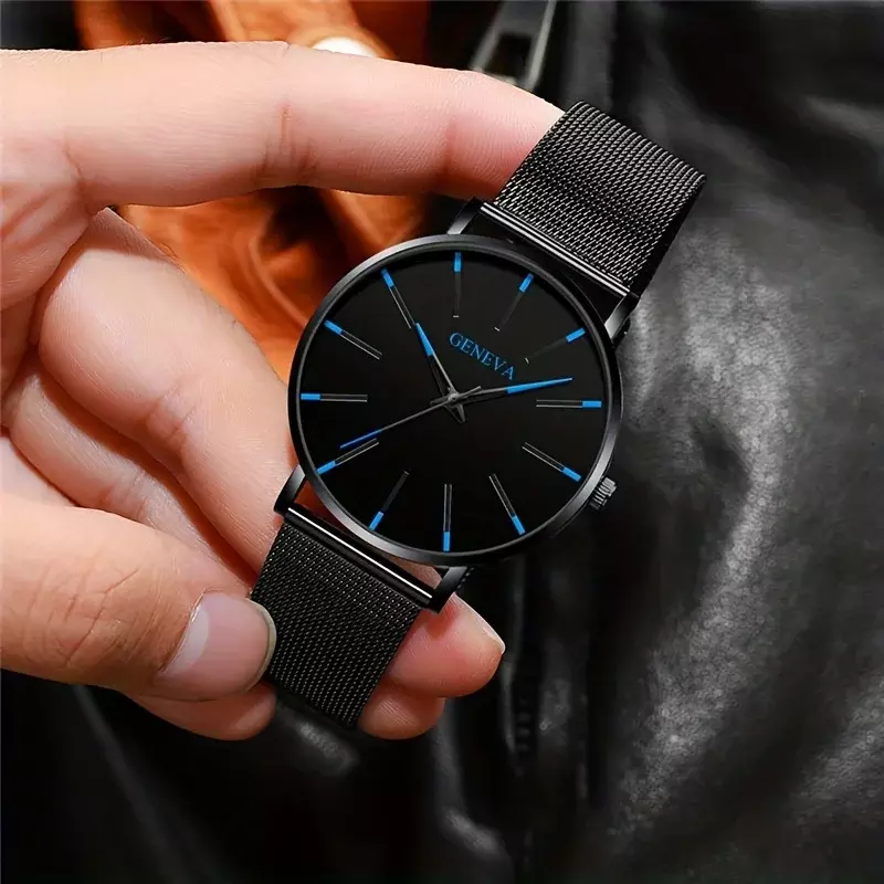 Trendy Black Fashion Men's Quartz Watch Ultra Thin Electronic Quartz Watch for Teenage Students gifts