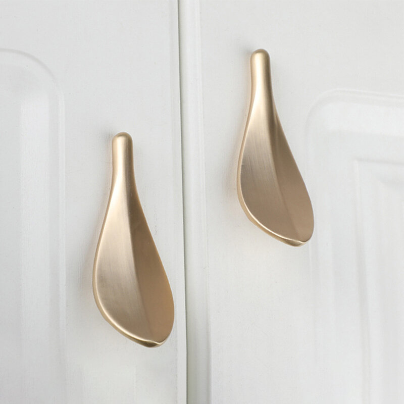 1 Pcs Nordic Style Solid Brass Gold Leaf Cabinet Knobs And Handles Kitchen Handle Pulls Furniture Handle Door Hardware
