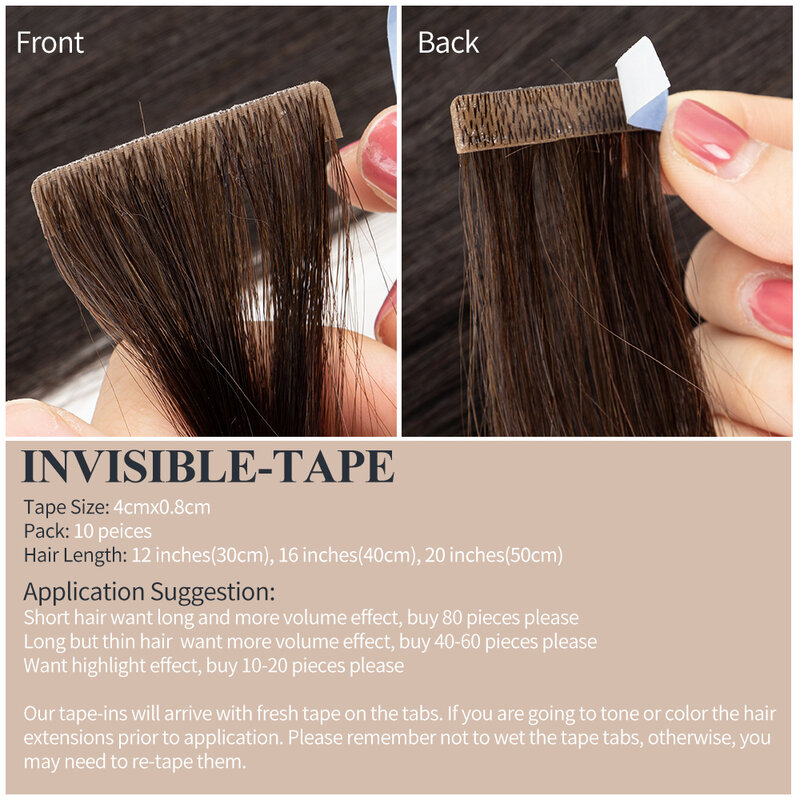 Extensions de cheveux humains en PU Skin Trame Invisible Tape in Extensions, Salon, Injection Tape in Extensions, 10 PC/Pack