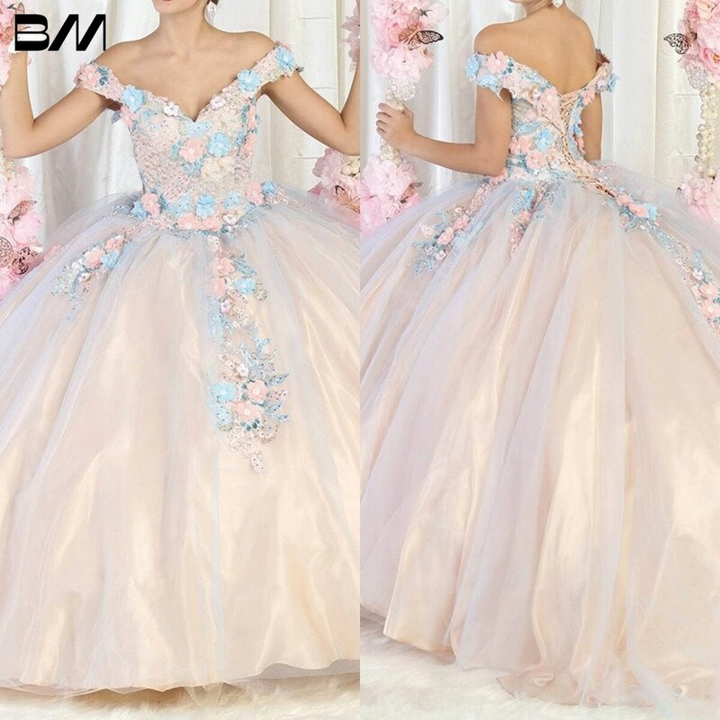 Пастельные цветы, бальное платье, женское платье с открытыми плечами, 2023, коктейльное платье с цветочной аппликацией