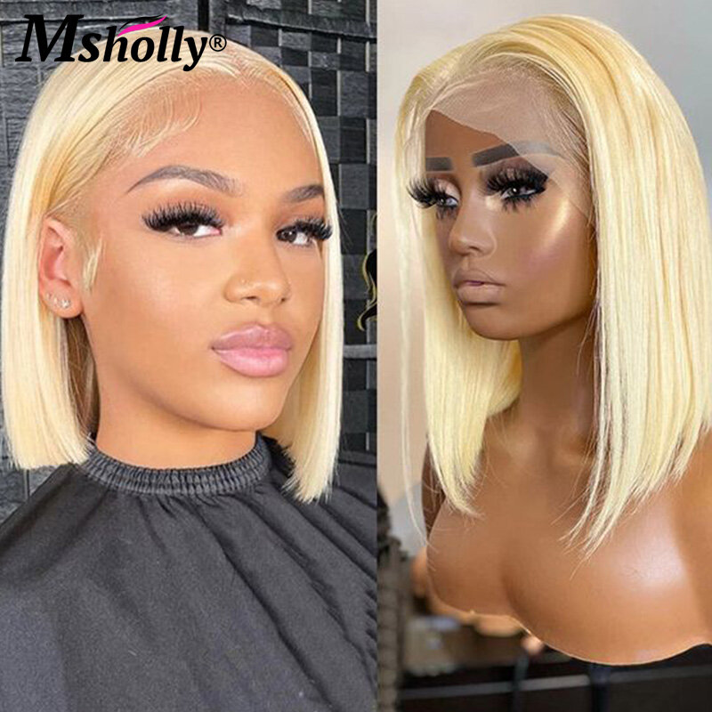 613 Transparent Lace Front Wigs Human Hair Honey Blonde T Part Lace Front Wig For Women Short Bob Human Hair Wig Brazilian Hair