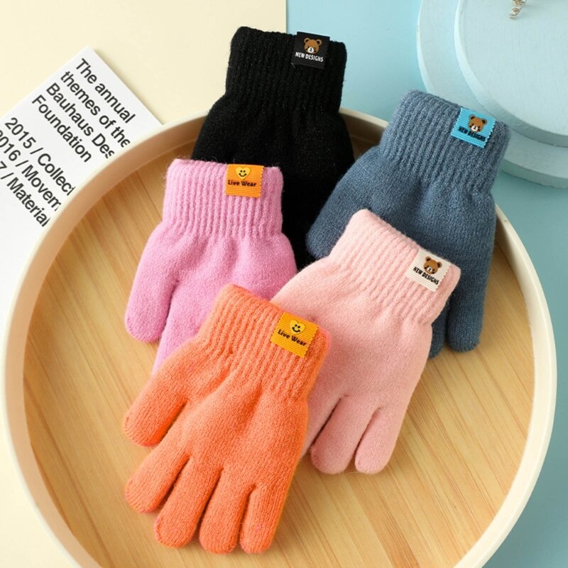 ถุงมือสองชั้นสำหรับเด็ก Handwear ฤดูหนาวที่อบอุ่นด้วยห้านิ้วป้องกันมือสองชั้นสำหรับเด็กสาว