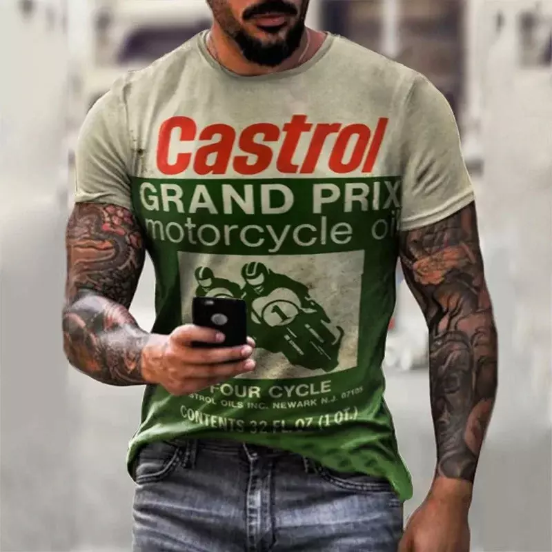 2024 Summer New Retro Motorcycle Racing Pattern 3D Printed Men's T-shirt Fashion Extra Large O-Neck Short Sleeve Street Clothing