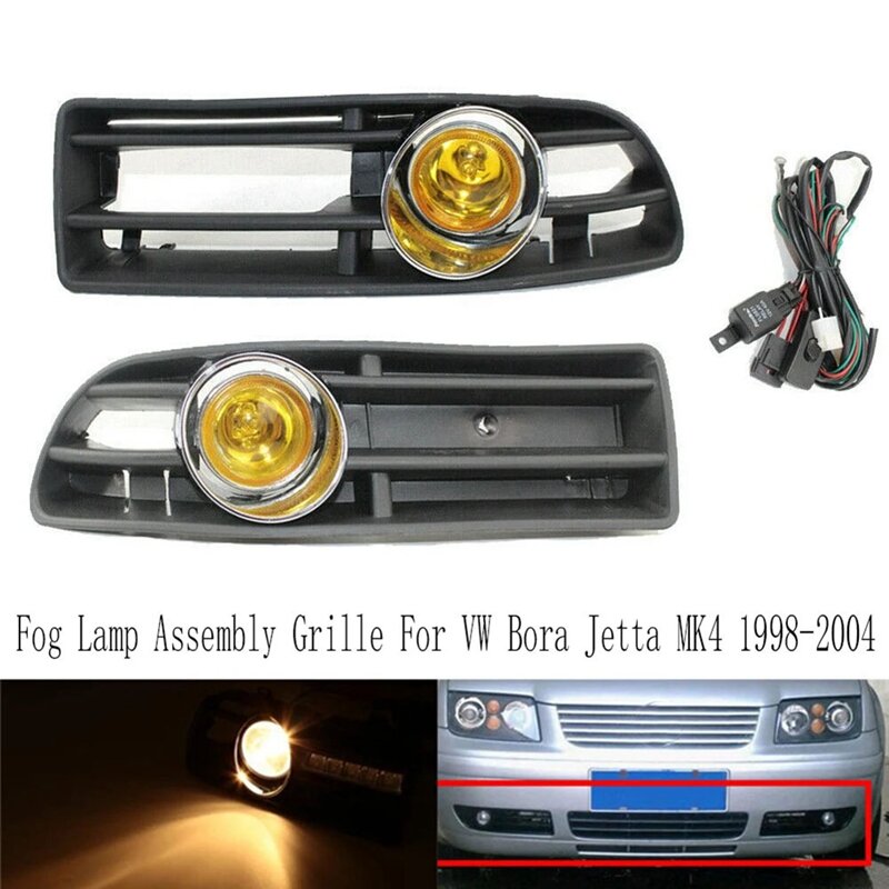 Yellow Light Front Fog Lights Assembly Fog Lamp Grille With Switch Harness For VW Bora Jetta MK4 1998-2004 Replacement