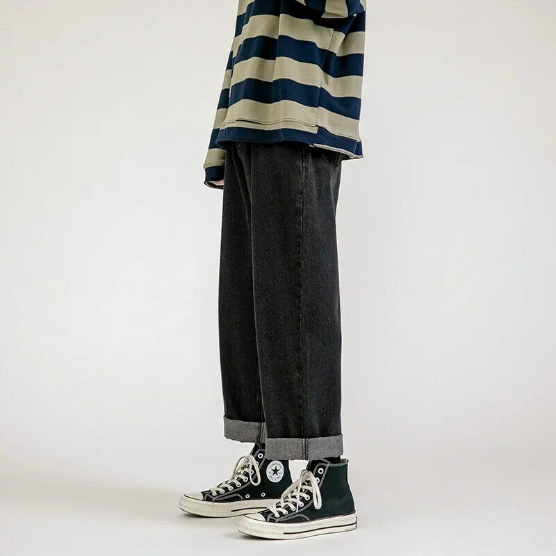 Moda coreana jeans largos para homens e mulheres, moda coreana, clássico, reto, perna larga, hip hop