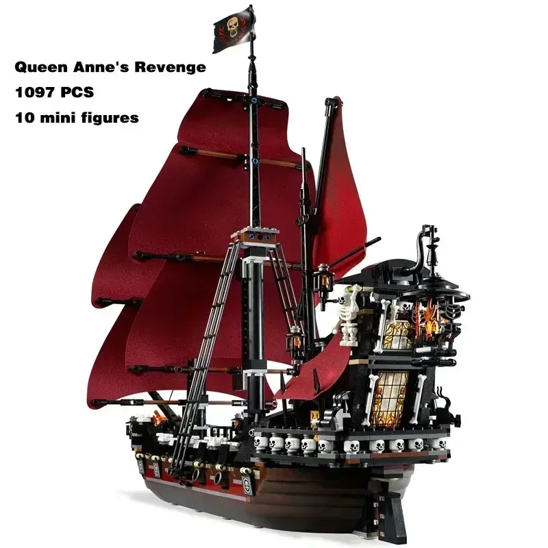 كتل بناء سفينة انتقام الملكة آن ، نموذج اللؤلؤ الأسود ، ألعاب متوافقة للأطفال ، هدايا عيد ميلاد للأولاد ، مخزون كاريبين