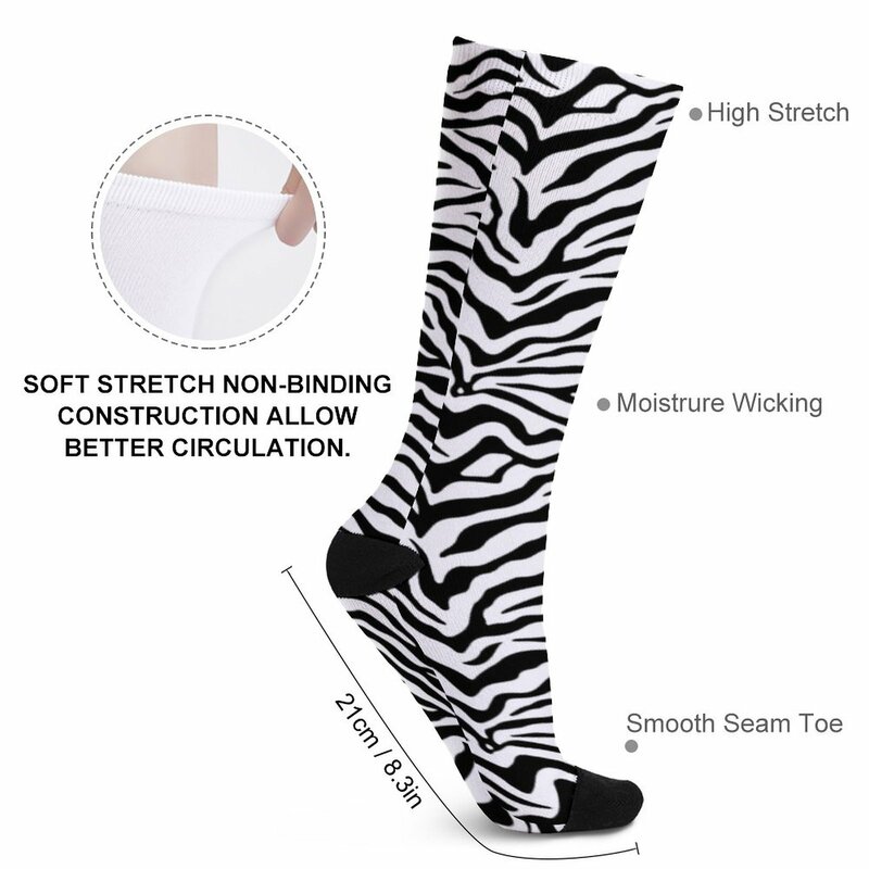 Chaussettes de sport à motif zèbre pour hommes et femmes, chaussettes à rayures noires et blanches, imprimé animal