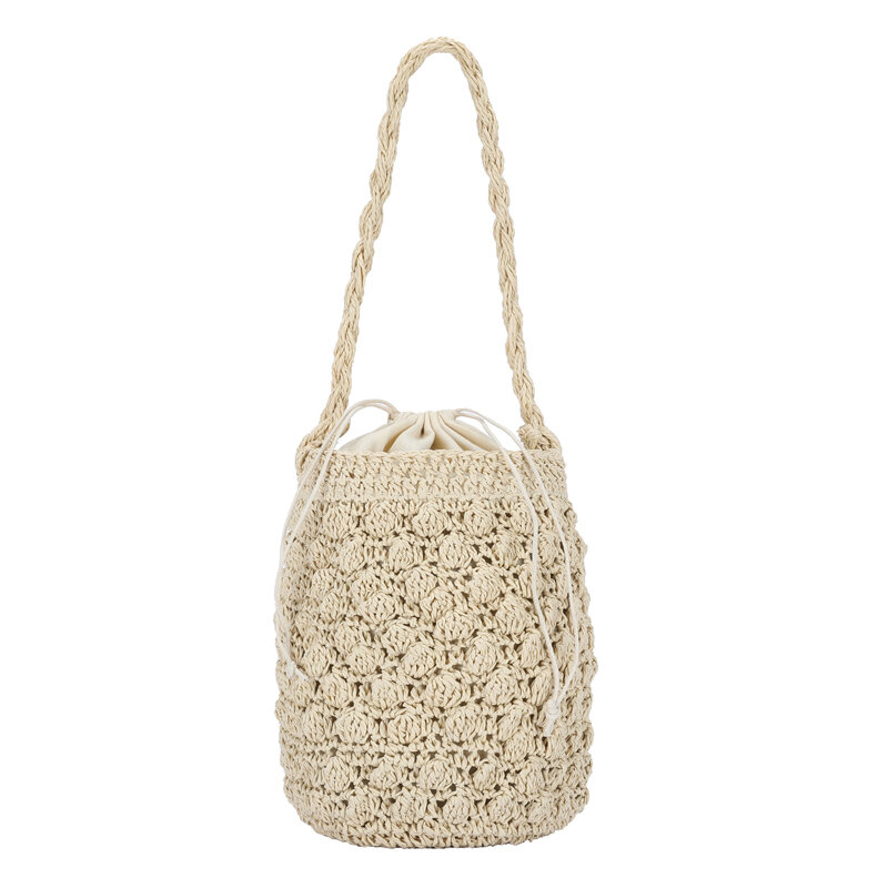 Плетеная Сумка-мешок ручной работы для женщин, богемные сумки на плечо, Вязаная летняя Соломенная пляжная сумка, женские сумочки с круглым вырезом