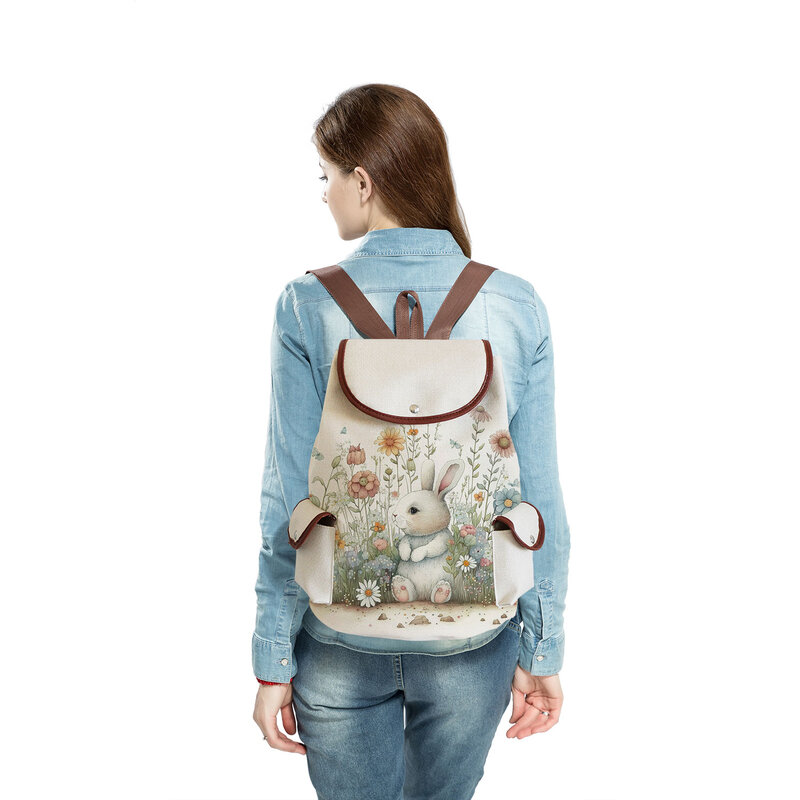 Mochila escolar informal para niños y niñas, mochila con estampado de dibujos animados de alta capacidad, Animal Floral, lindo gato y conejo