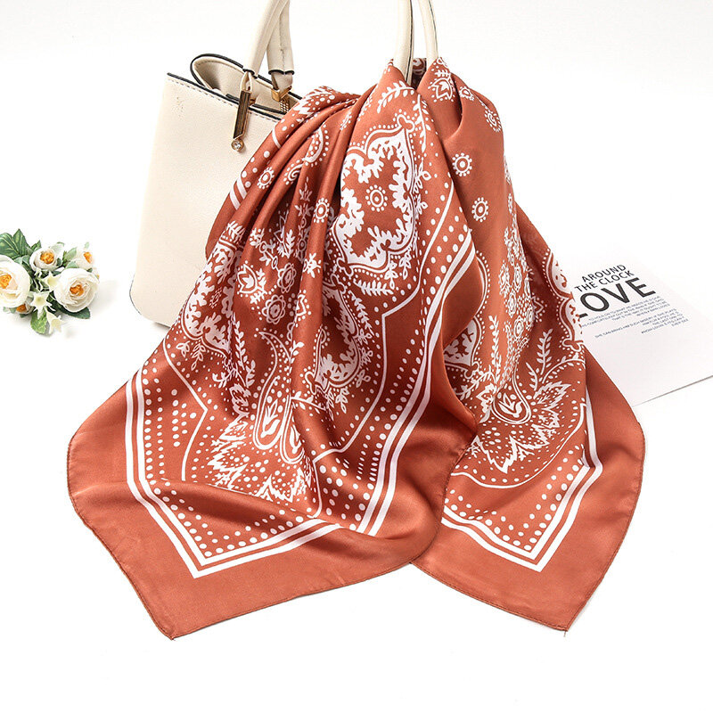 Bufanda cuadrada versátil estampada para mujer, banda de seda satinada para el cuello, diadema envuelta para playa, accesorios para banquetes, regalos