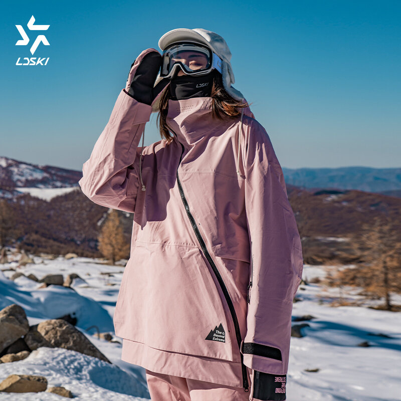 LDSKI New Ski Suit for Women 3L Hard Shell Long Slanting Zipper Waterproof Windproof Breathable Warm Winter Snowboarding Men