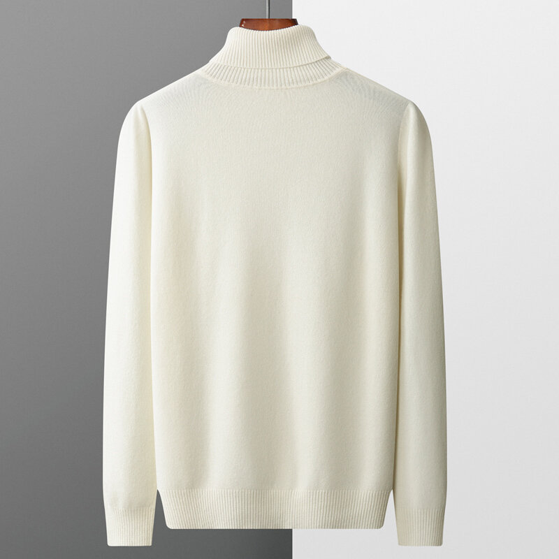 Suéter de caxemira de gola alta masculino, pulôver de lã merino 100% puro, top quente solto de cor sólida, espessado, novo, outono e inverno