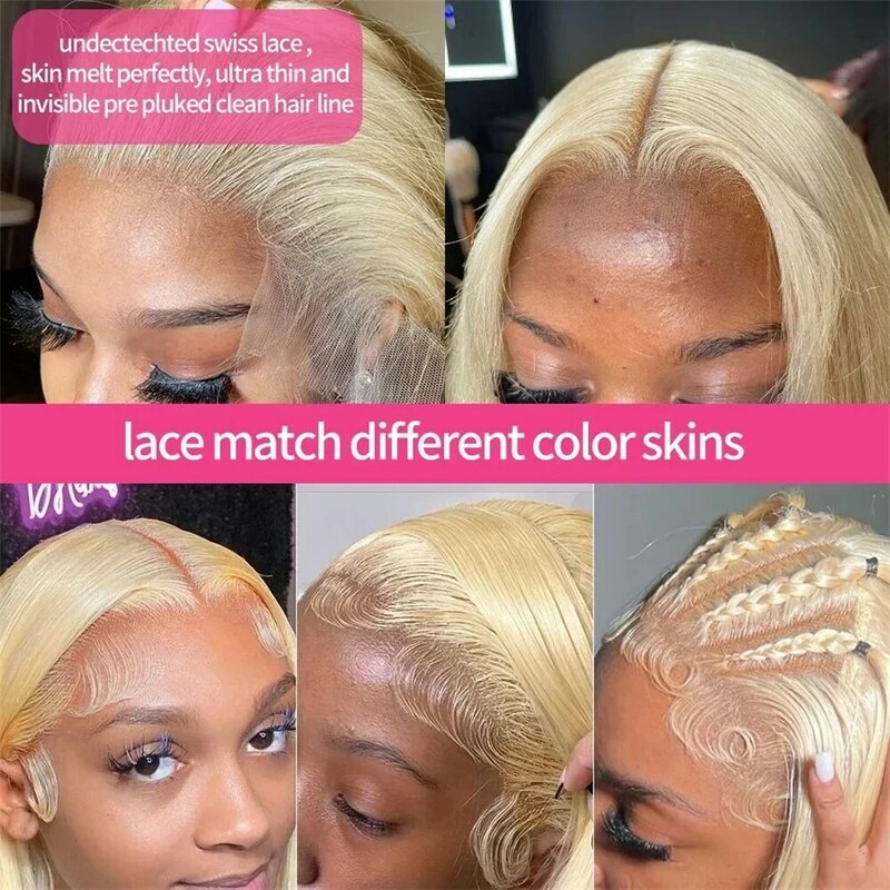 613 kolor 13x4 koronkowa peruka na przód peruka z ludzkimi włosami dla kobiet miodowa blondynka prosta 13x4 koronka frontalna 30 Cal przedpleciona peruka z ludzkimi włosami