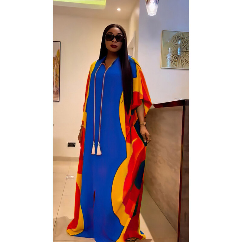 女性のためのアフリカの国内スタイルのドレス,ゆったりとした色,大きいサイズ,ヨーロッパと米国の状態,バーストプリント,8892