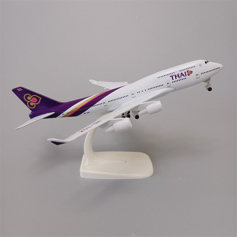 Tailândia Air Thai Boeing 747 B747-400 modelo de avião, liga metálica, Diecast modelo avião, aeronave com rodas, avião, 20cm