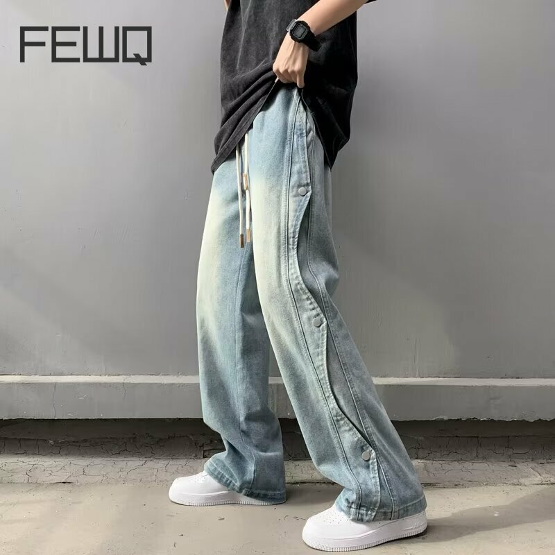 FEWQ uomo nuovi Jeans a gamba dritta primavera estate gamba larga allentata Casual Versatile 2024 pantaloni maschili moda coreana Vintage 24x9118