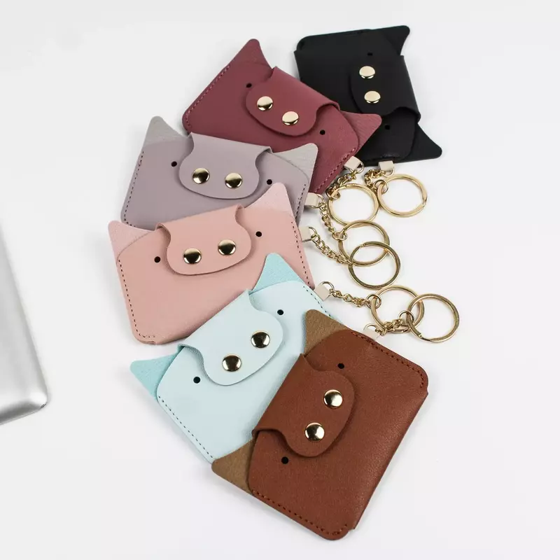 Mini carteira de couro PU em forma de animal cartoon para meninas titular de cartão criativo bolsa de moedas saco de identificação chaveiro bonito simples