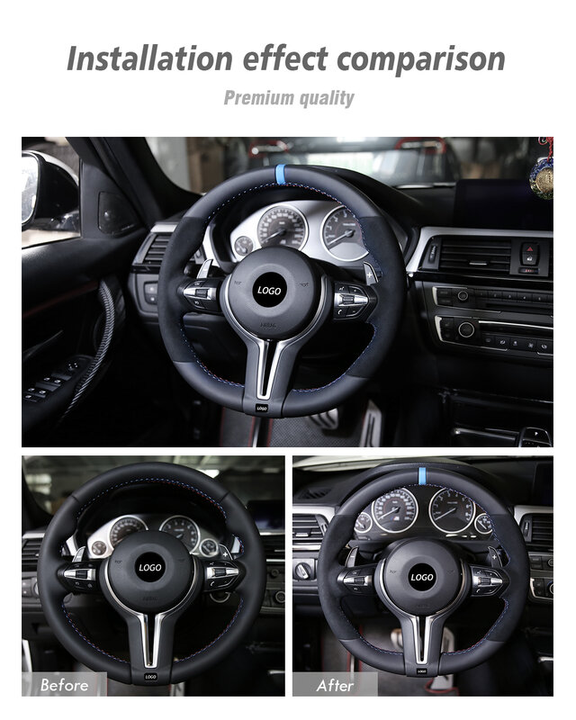 Car Leather Steering wheel Cover For BMW F30 F10 F18 F20 F25 F34 F48 M3 M6 550D 328M 1 2 3 4 5 6 7 Series Cover kit upgrade